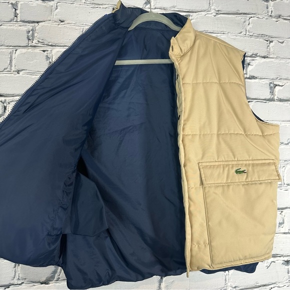 Lacoste Men’s Vintage Puffer Vest Reversible Tan Blue Size Large Cotton Blend - Picture 5 of 15